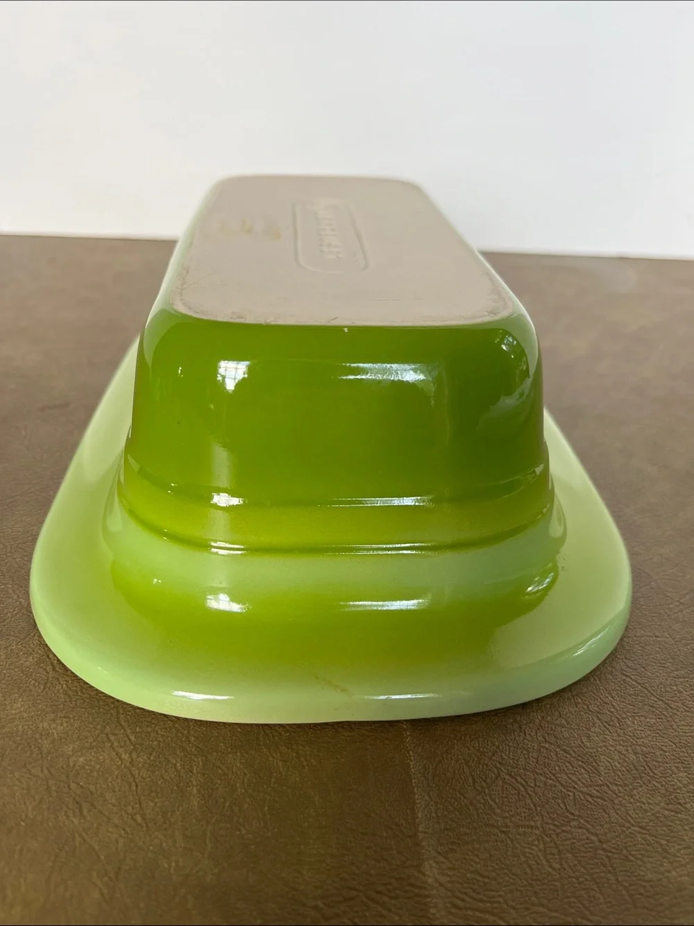 LeCreuset Stoneware Rectangular Baking Dish  Lime Green w Beige Interior
